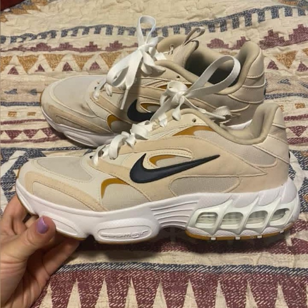 Nike Women's Cream and Gold Sneakers